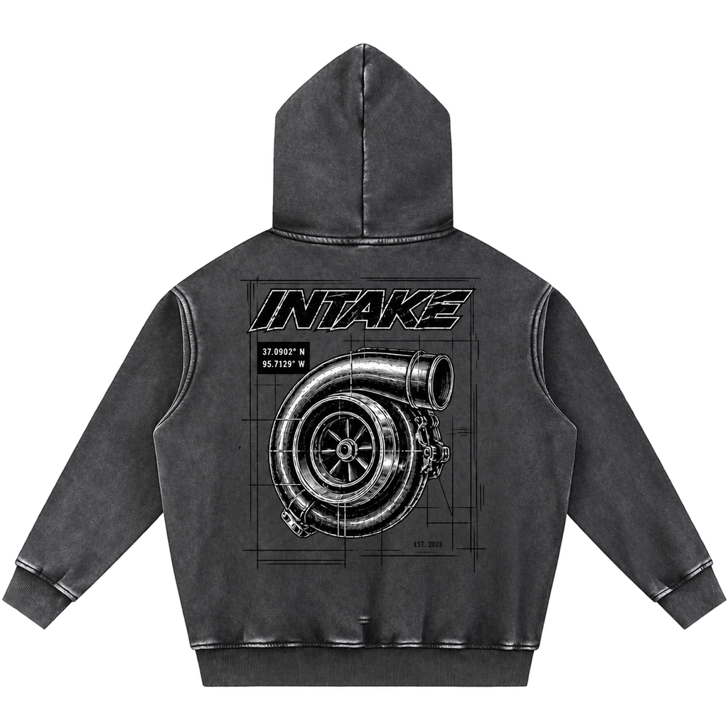INTAKE Snow Wash Hoodie — Racing Badge back transparent background
