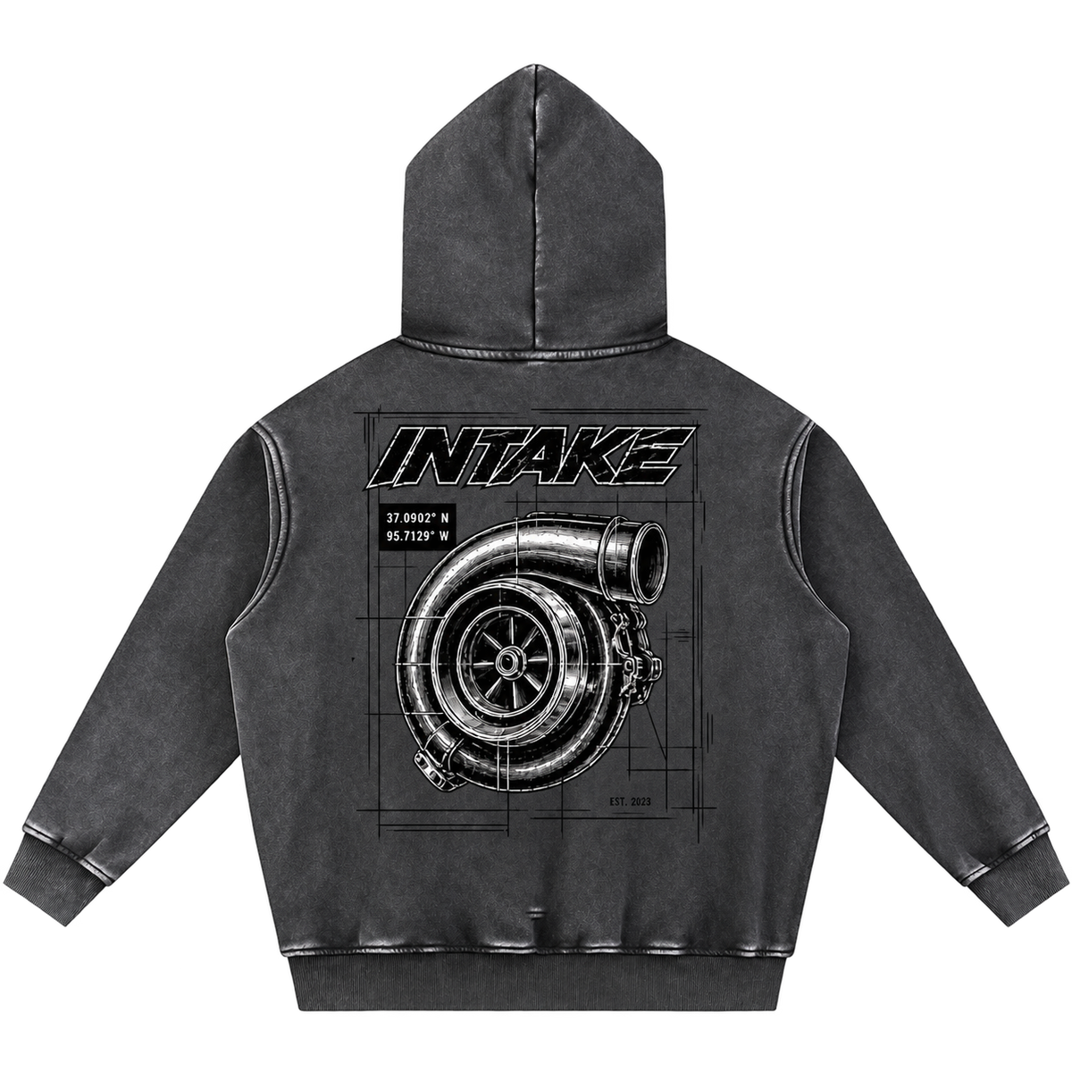 INTAKE Snow Wash Hoodie — Racing Badge back transparent background