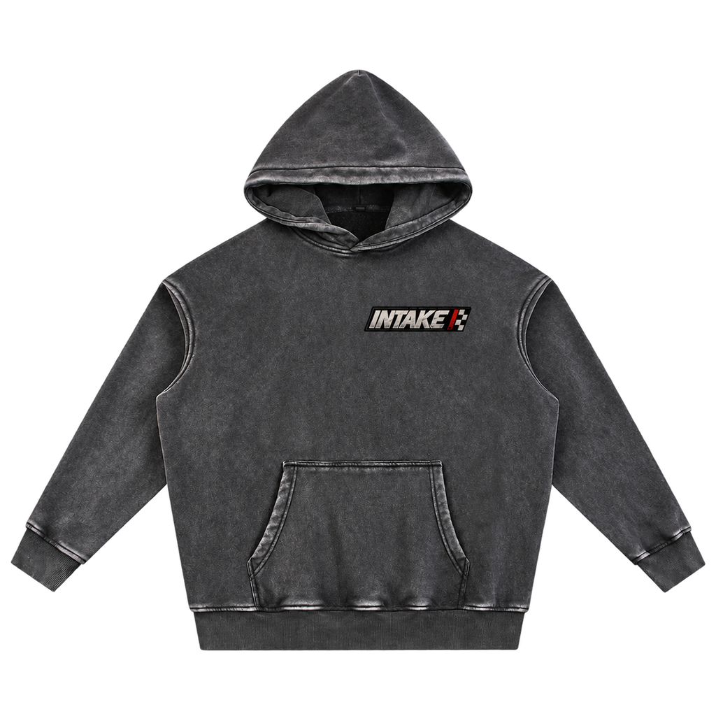 INTAKE Snow Wash Hoodie — Racing Badge front transparent background