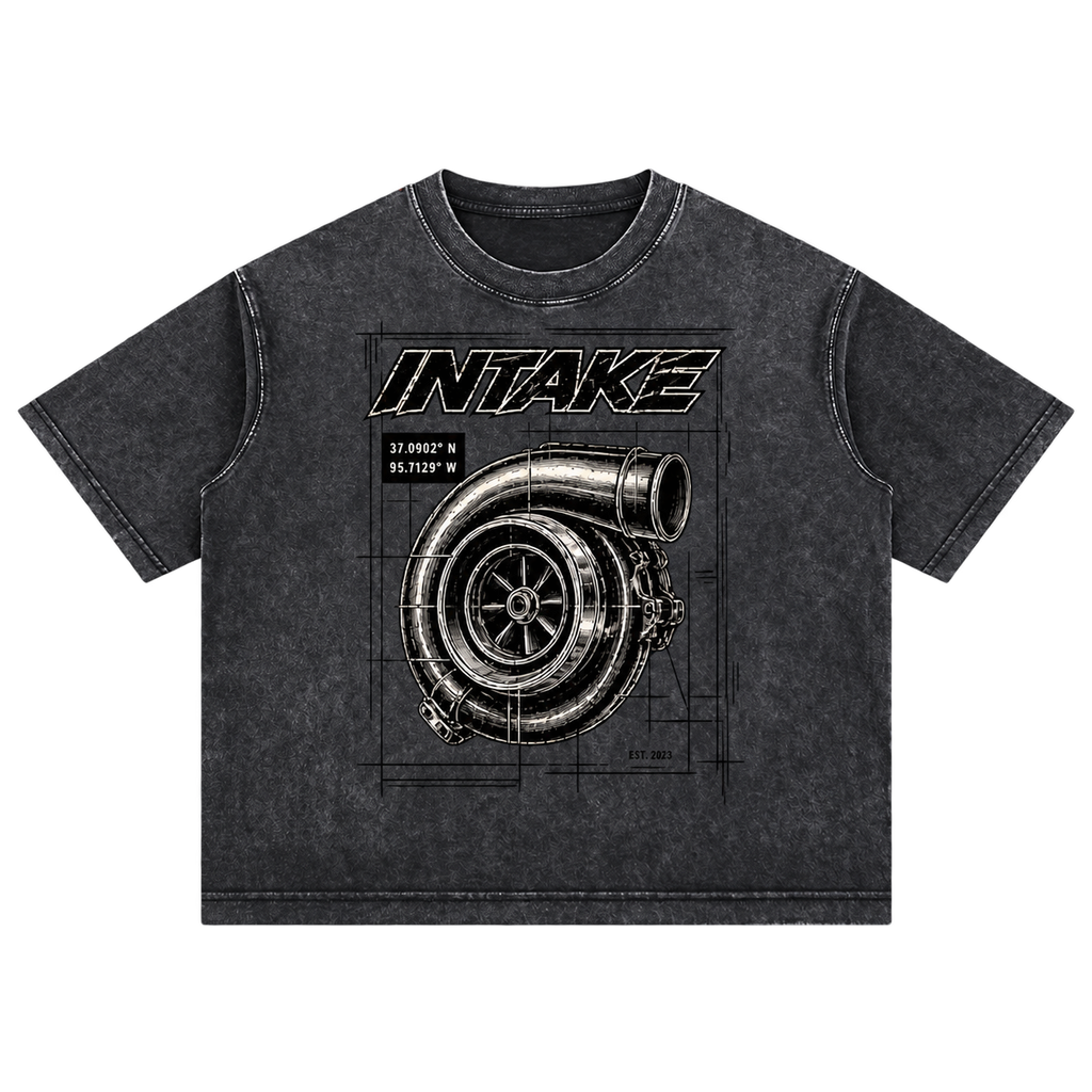 INTAKE Mineral Wash Tee — Turbo Blueprint front transparent background
