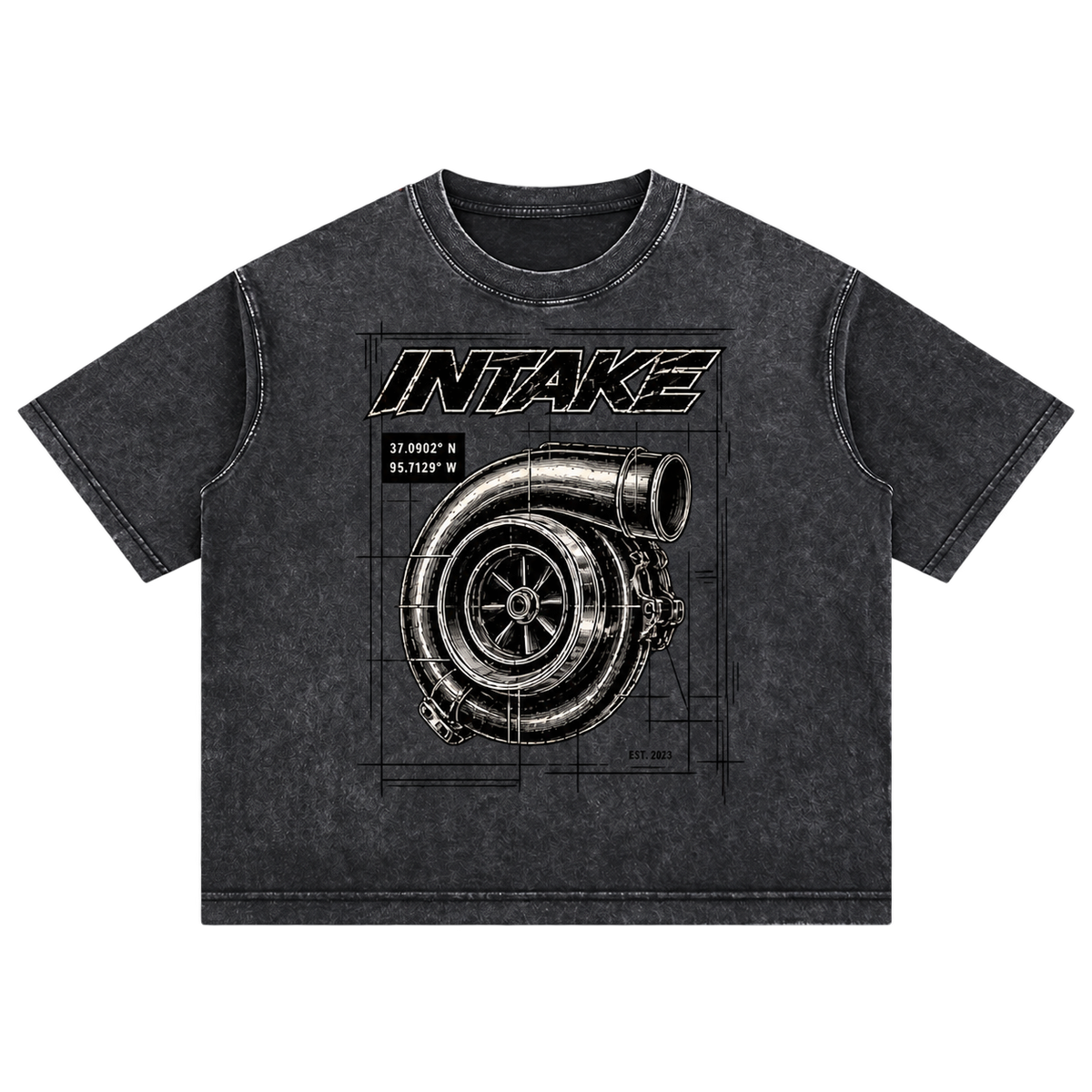 INTAKE Mineral Wash Tee — Turbo Blueprint front transparent background